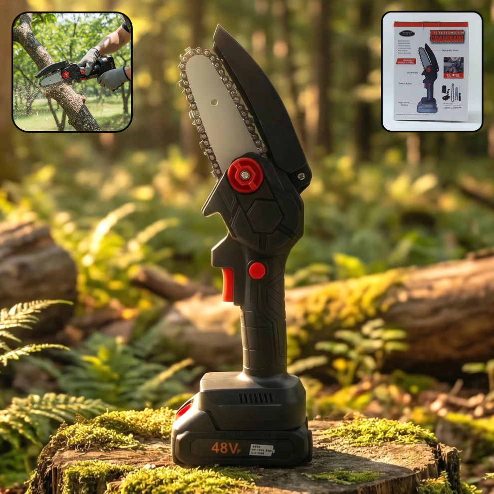 01_cac97781-0a8a-47da-a37c-0c8d7cbace54 Mini Electric Cordless Chainsaw (1 Set, 48V, Blade size 18 Cm) - Image 1