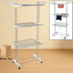 3-Tier Foldable Stainless Steel Cloth Drying Stand with Wheels - Image 8