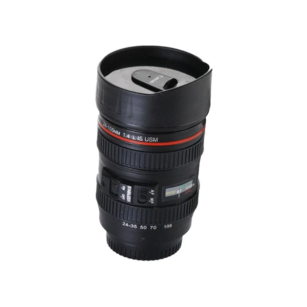 0720_2 Camera Lens Shaped Coffee Mug Flask With Lid - Image 1