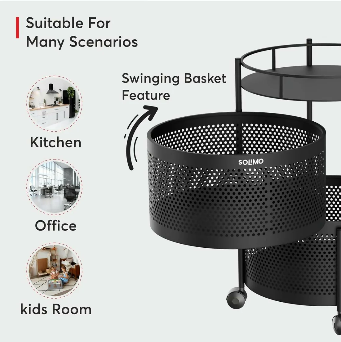 ONxa0dQOIJ Compact Round 2-Layer Kitchen Trolley with Ventilated Mesh Baskets & Four Swivel Wheels - Image 1
