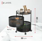 Metal Round High Quality Kitchen Trolley with Wheels (3 Layer / 1 Pc) - Image 5