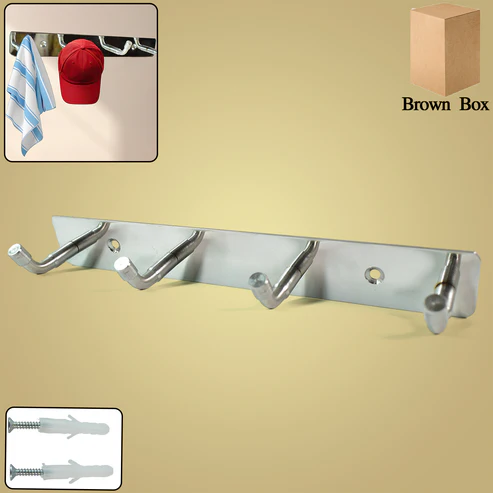 coatmount1 Stainless Steel Wall Mounted Coat 4 Hook Rack (20x3 / 1 Pc) - Image 1