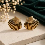Gold Shell Design Enamel Stud Earrings for Women Stylish Daily Wear Jewelry - Image 2