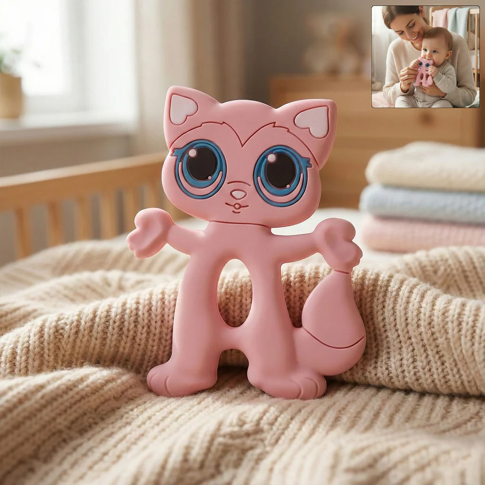 fukZhjWBMQ Cute Cat Baby Teether Toy for Soothing Gums with Soft Chewable Surface for Infants - Image 1