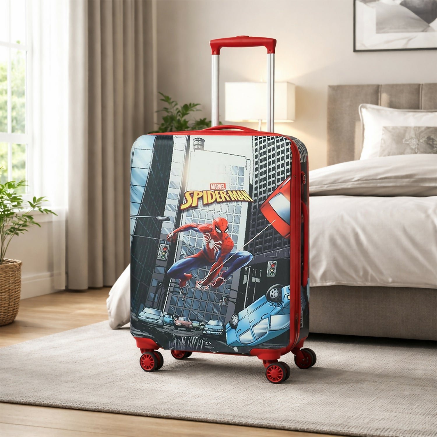 i3c6RXW3Uo Novex Marvel Spiderman Kids Polycarbonate Trolley Bag for Boys Travel Luggage with 4 Spinner Wheel (18 Inch) - Image 1