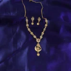 Stylish Gold-Tone Circular Pendant Necklace Set with Floral Accent & Matching Earrings - Image 3