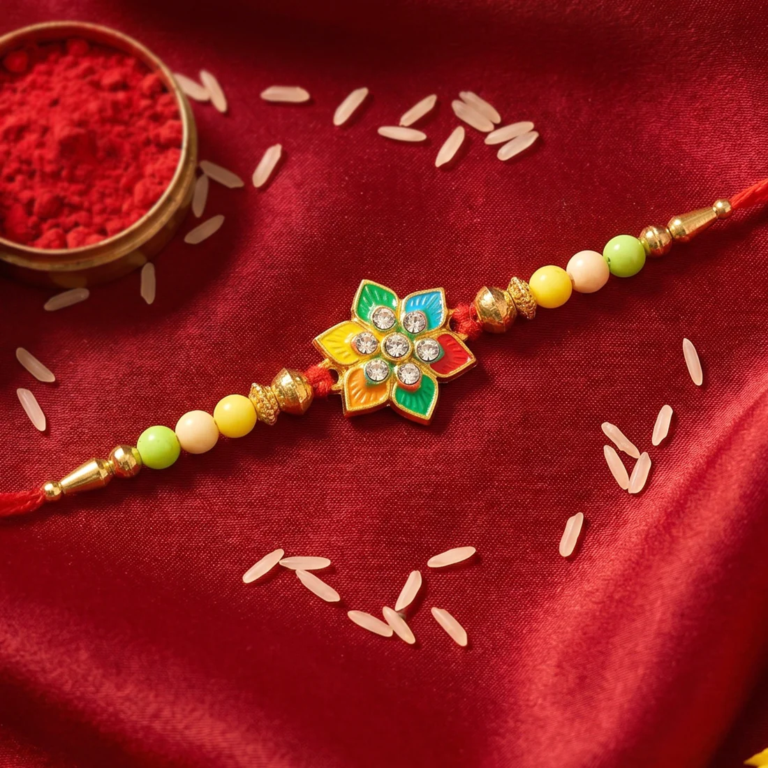 iJplOfH Multicolor Floral Star Kundan Designer Rakhi - Image 1