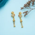 Traditional Gold-Plated Casting Chain Drop Earrings with Ruby and CZ Accents - Image 2