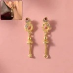 Gold-Plated Traditional Casting Chain Drop Earrings with Ruby and AD Stones - Image 6