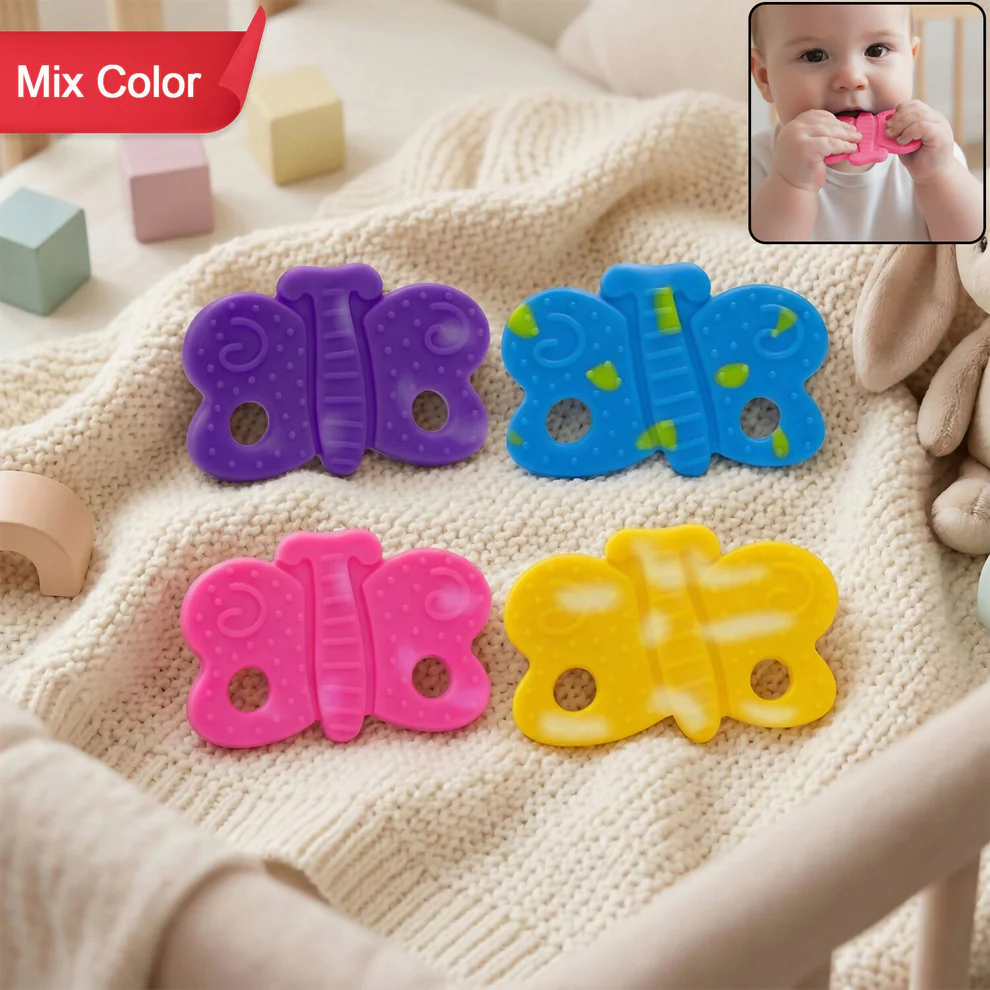 qaqORUIAWZ Aditi Baby Silicone Teething Toy Butterfly Shape Soft Chew Teether (1Pc/Mix Colour) - Image 1