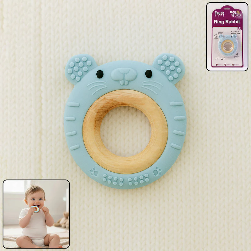 ring-rabbit-01 Truzo Toys Ring Rabbit Baby Teether | Soft Silicone & Wooden Teething Ring Infants - Image 1