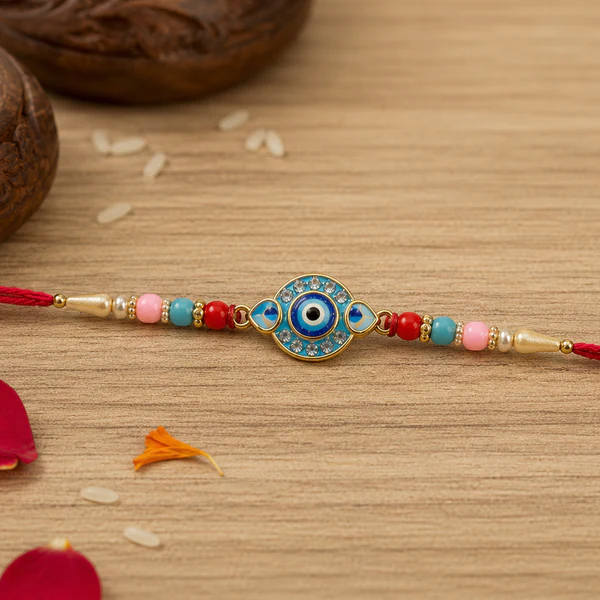 whl181_60411_jys_rakhi_1013 Evil Eye Designer Rakhi with Multicolor Beads (1 Pc) - Image 1